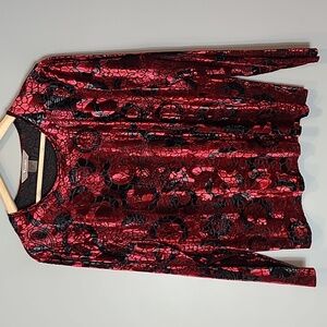 Velvet‎ Floral Top Y2K Whimsigoth Red Black Mall Goth Size Large Comfy